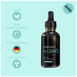 Omega 3 Algenöl Tropfen - angereichert mit Karottenextrakt und Vitamin E, 100ml